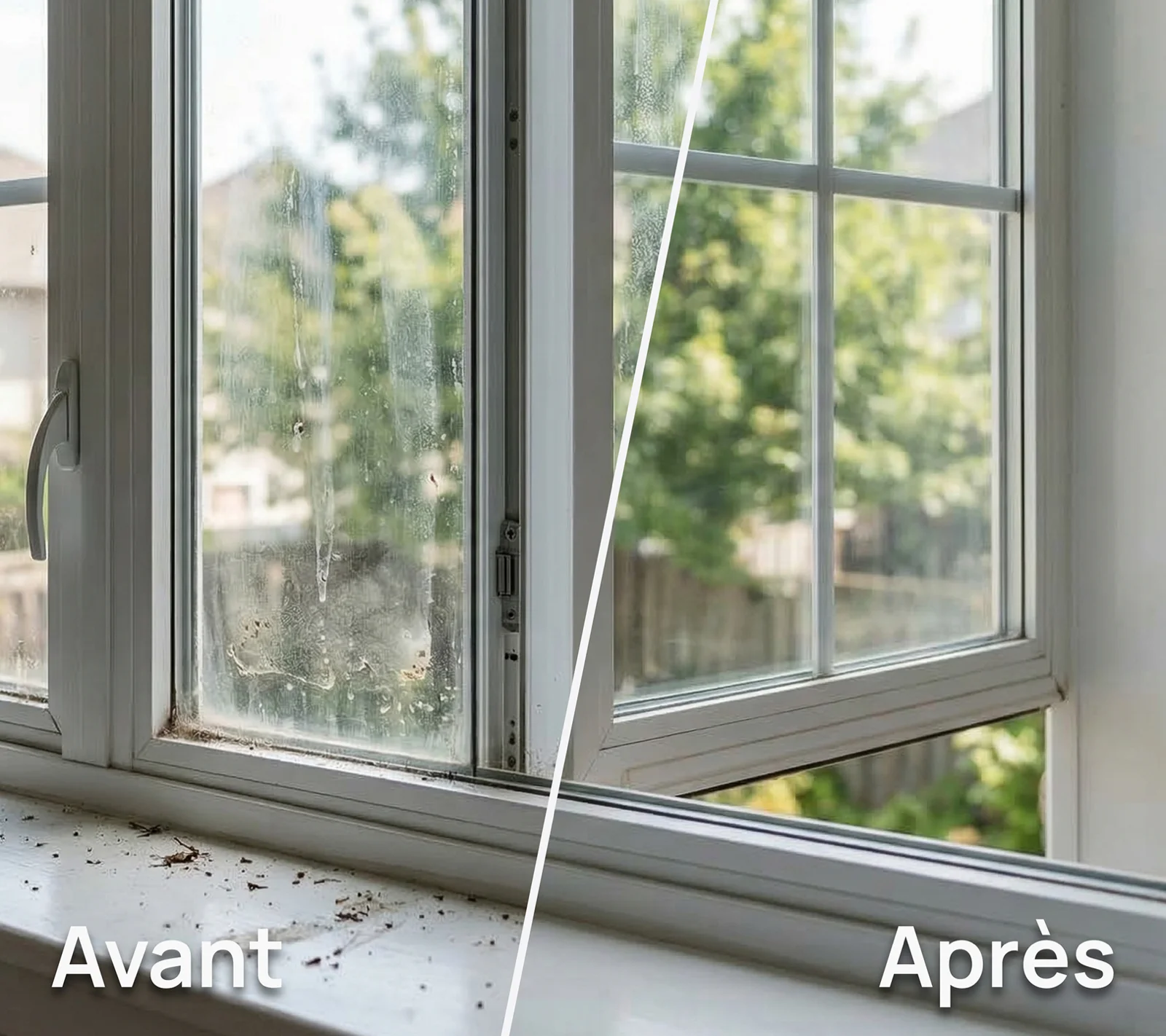 Avant et après le nettoyage de vitres par Vitrex